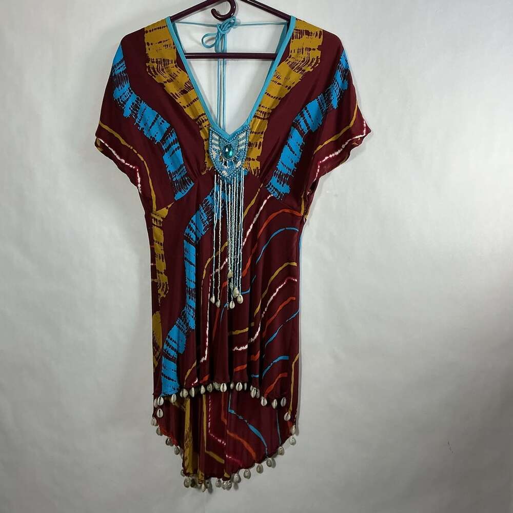 Plenty by Tracy Reese Beaded Caftan Dress Size S Multicolored Silk